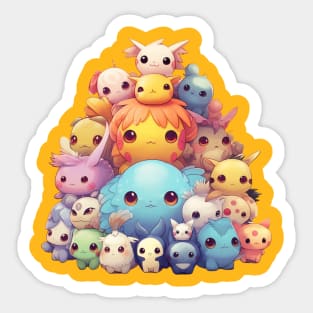 Pyramid of Colorful Creatures in Kawaii Style Sticker